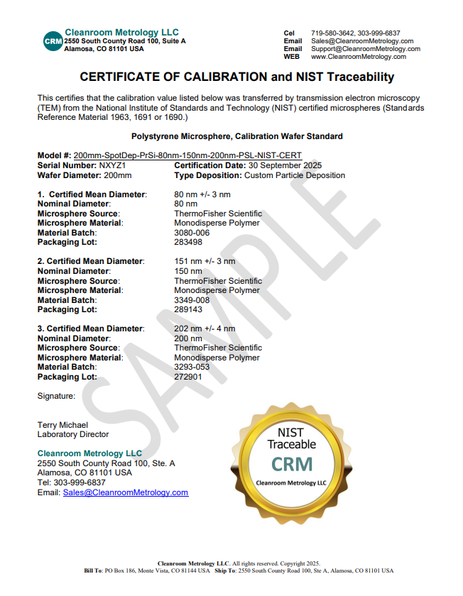 CERTIFICATE OF CALIBRATION and NIST Traceability