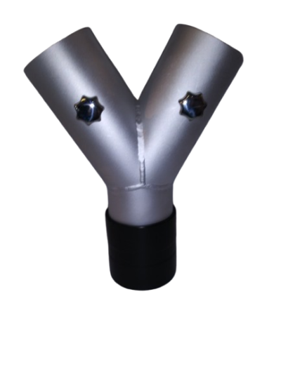 Deluxe Y Pattern Splitter with Additional Butterfly Valves including a short hose for connecting at fog port outlets.